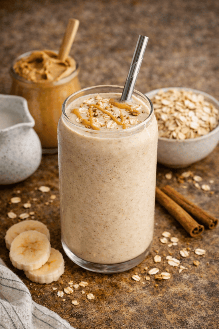 Peanut Butter Oatmeal Smoothie (Thick, Filling & Comforting)
