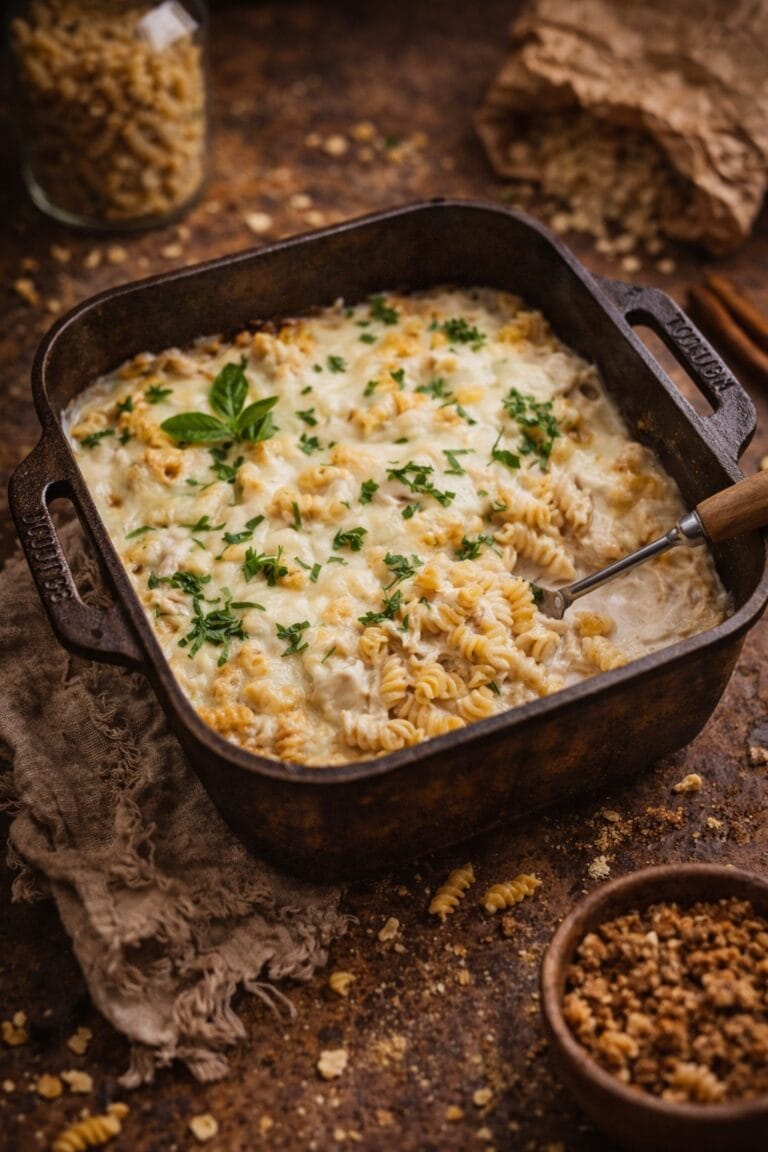 Dump-and-Bake Chicken Alfredo Casserole (Creamy, Comforting & Effortless)