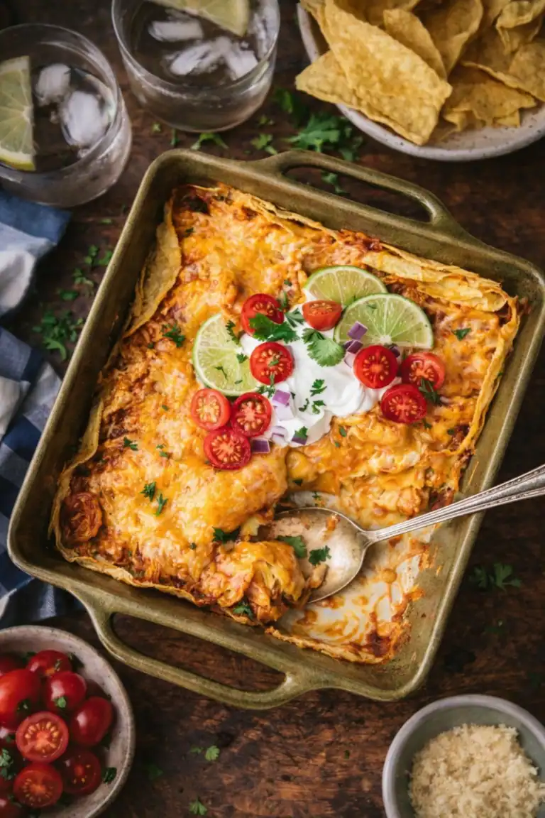 Easy Chicken Enchilada Casserole (4 Ingredients, Cheesy & Family-Friendly)
