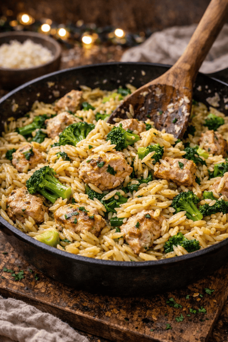 Cheesy Chicken & Broccoli Orzo (Creamy, Cozy & Family-Friendly)