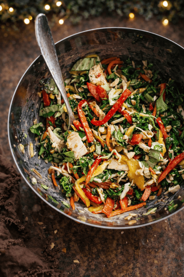 Chopped Thai Chicken Salad with Skinny Peanut Dressing (Perfect for Meal Prep)